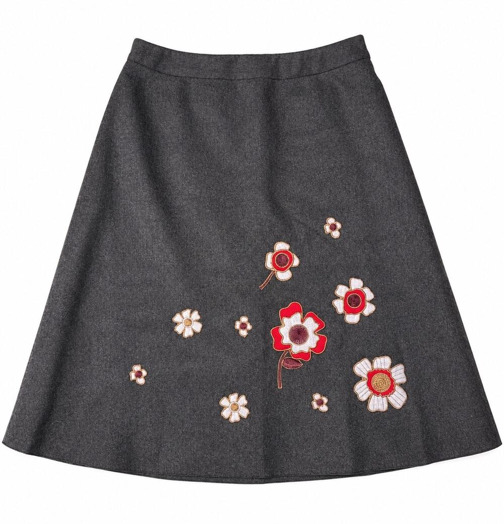 Harvé Benard 100% Wool Embroidered Floral A-Line Skirt Size 10